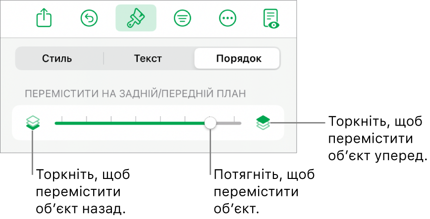 Кнопка переміщення назад, кнопка переміщення вперед і повзунок шарів.