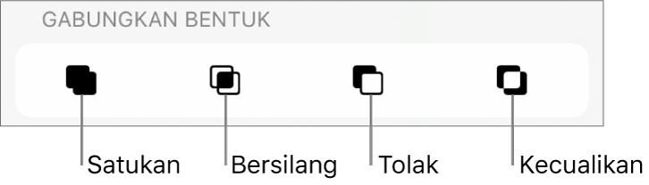 Butang Satukan, Bersilang, Tolak dan Kecualikan di bawah Gabungkan Bentuk.