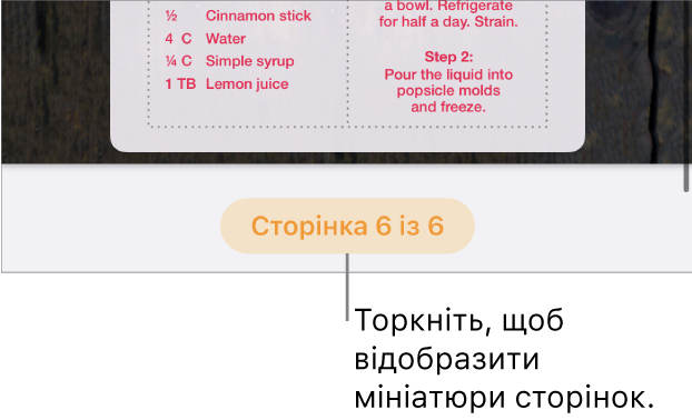 Відкритий документ з кнопкою номера сторінки посередині внизу документа.