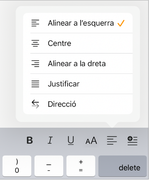 La barra Format amb controls per sagnar el text i alinear els paràgrafs.