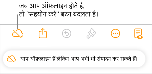 स्क्रीन पर एक अलर्ट कहता है, “आप ऑफ़लाइन हैं लेकिन अब भी संपादित कर सकते हैं।”