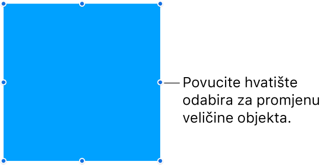 Objekt s plavim točkama na rubu za primjenu veličine objekta.