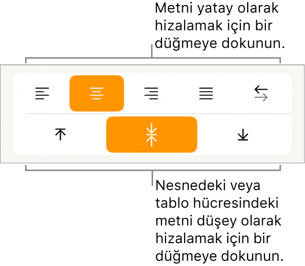 Metin için yatay ve düşey hizalama düğmeleri.
