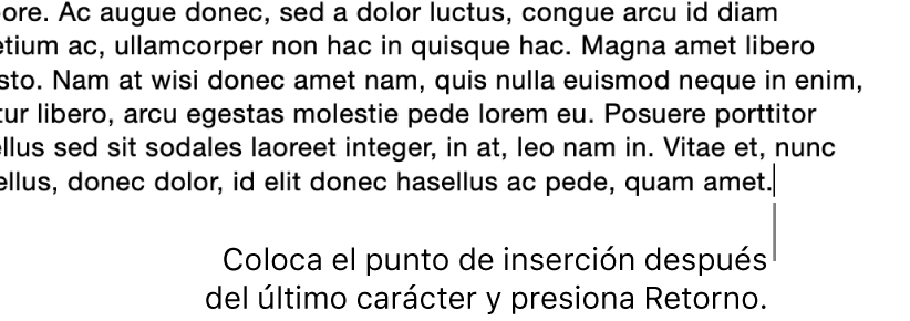 El punto de inserción situado después del punto en la última frase de un párrafo.