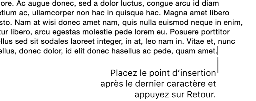 Le point d’insertion placé après le point dans la dernière phrase d’un paragraphe.