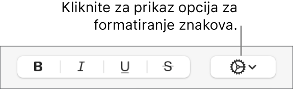 Skočni izbornik Više opcija teksta s desne strane tipku za podebljanje, kurziv, podcrtavanje i precrtavanje.