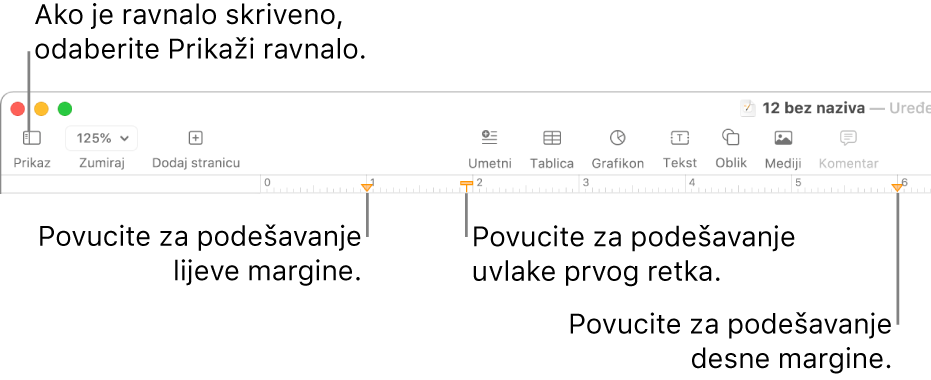 Ravnalo s kontrolom lijeve margine i kontrolom uvlake prvog retka.