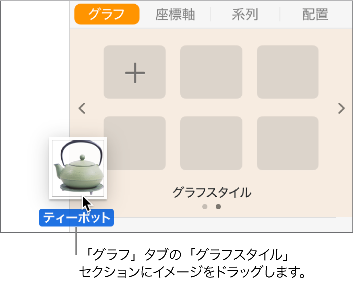 画像をサイドバーのグラフスタイルセクションにドラッグして新しいスタイルを作成している状態。