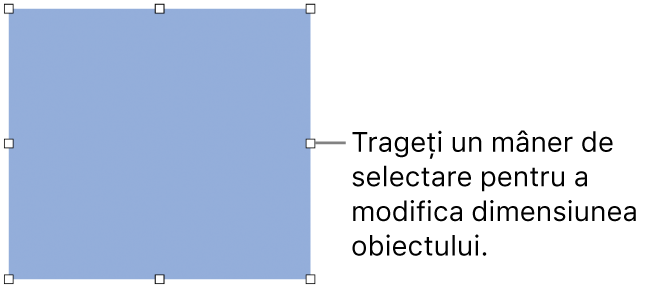 Un obiect cu pătrate albe pe bordura sa, pentru modificarea dimensiunii obiectului.