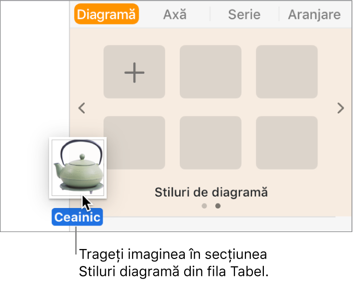 Tragerea unei imagini în secțiunea cu stiluri de diagramă din bara laterală pentru a crea un nou stil.