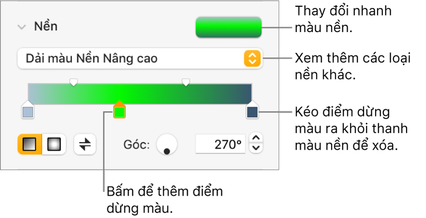 Các điều khiển để tô màu đối tượng.