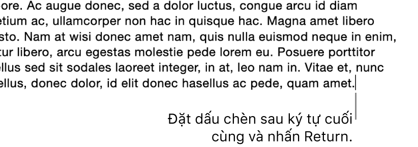 Dấu chèn được đặt sau dấu chấm ở câu cuối cùng của đoạn.