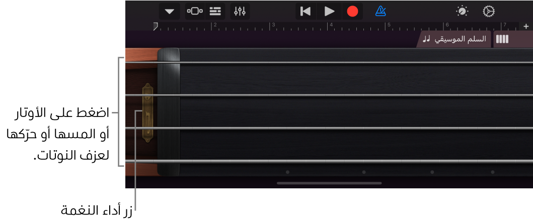 عرض النوتات في آلة الأوتار اللمسية