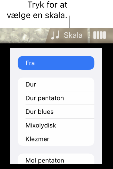 Knappen Skala til bas og skalaliste