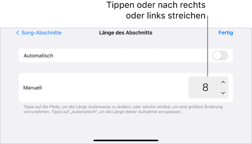 Steuerelemente für das Ändern der Länge eines Songabschnitts