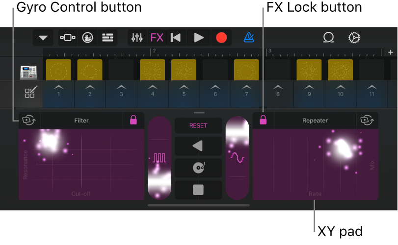 Figure. Live Loops grid showing Remix FX.