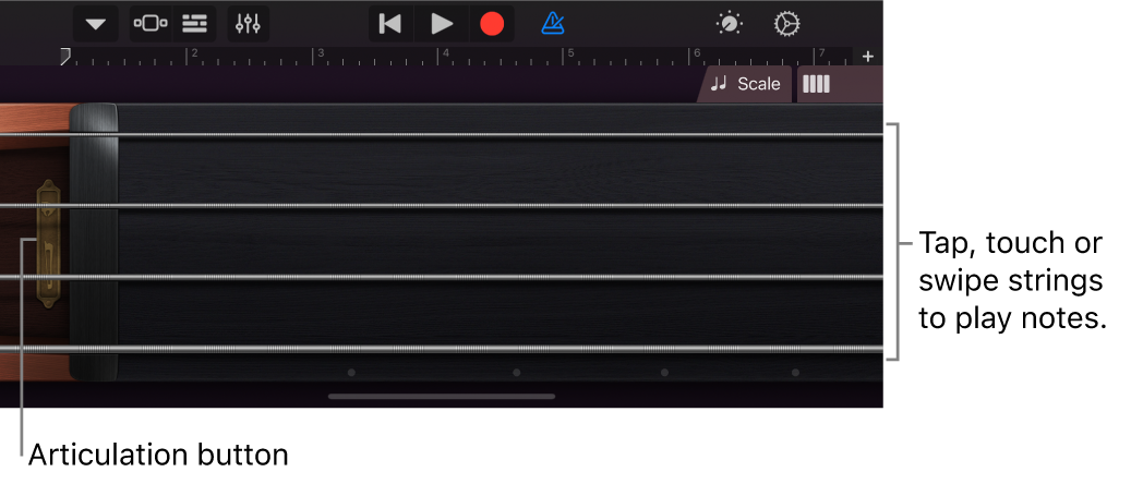 Notes view on the Strings Touch Instrument