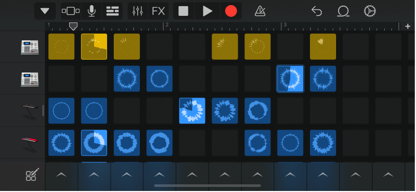 Figure. Live Loops grid with cells playing.