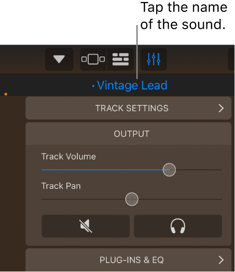 Figure. The name of the current sound above the track controls.