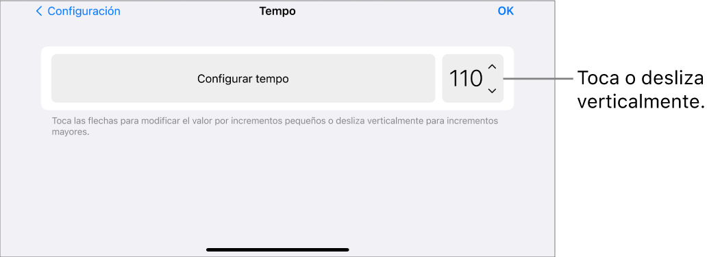 Controles de tempo en la configuración de la canción