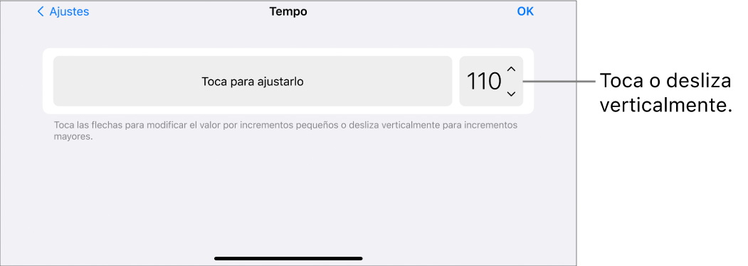Controles de tempo en los ajustes de la canción
