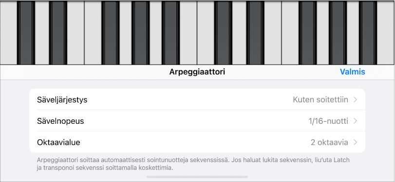 Koskettimiston Arpeggiaattori-säätimet