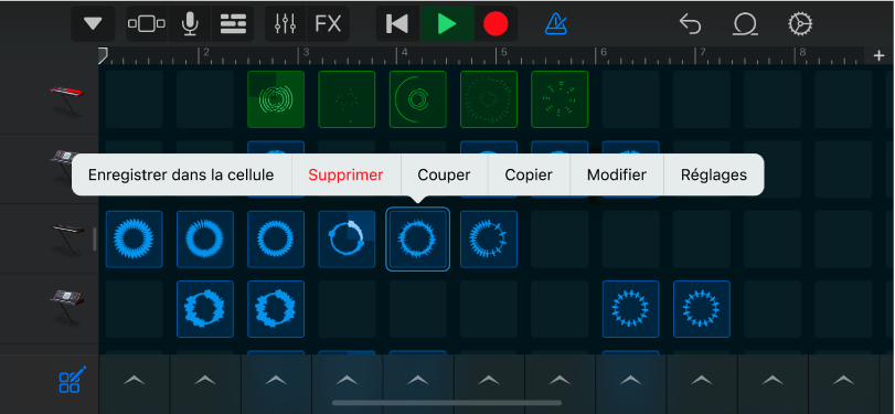 Illustration. Grille Live Loops avec la modification de cellules activée.