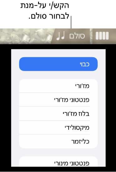 הכפתור ״סולם״ ורשימת הסולמות של הבס