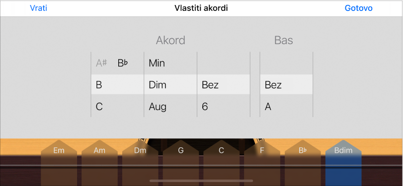 Kontrolni kotačići za vlastite akorde