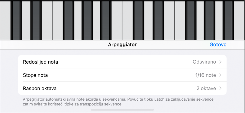 Kontrole Arpeggiator na Klavijaturi