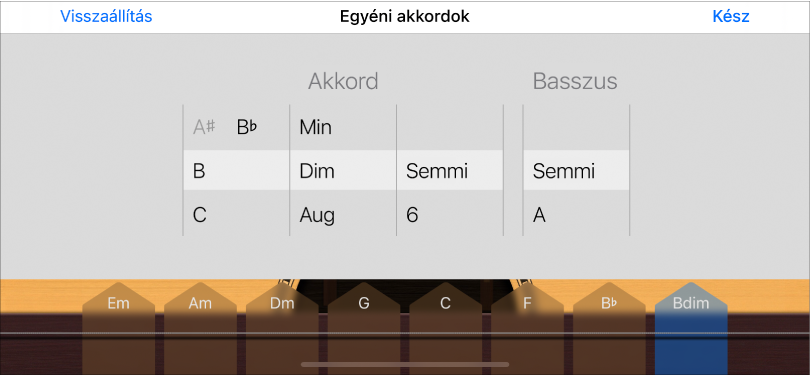 Egyéni akkord vezérlőtárcsák