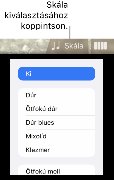 A Basszus Skála gombja és a skálák listája