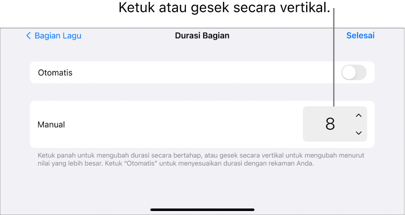 Kontrol untuk mengubah panjang bagian lagu