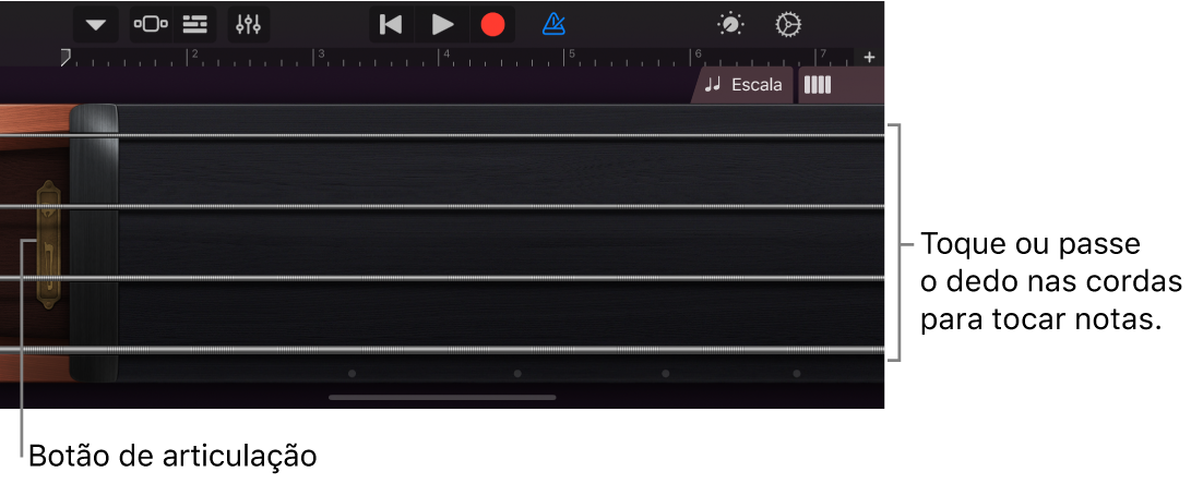 Visualização de notas no Instrumento Touch Cordas