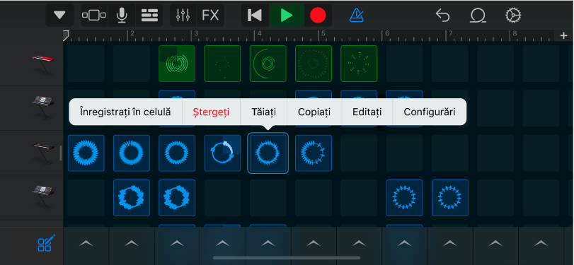 Ilustrație. Grilă Live Loops având activată editarea celulelor.