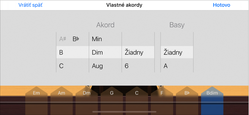 Ovládacie kolieska pre vlastné akordy