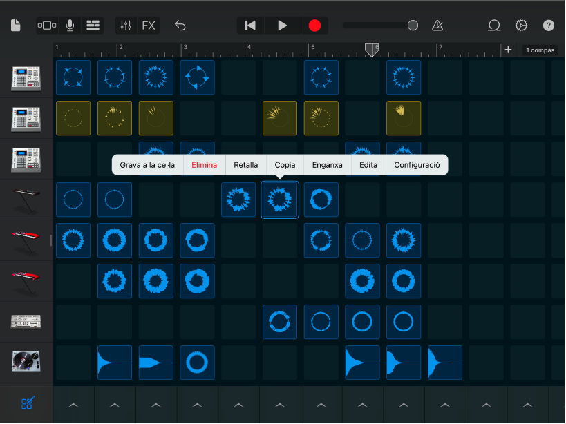 Figura. La graella Live Loops amb l’edició de cel·les activada.