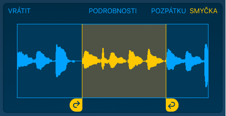 Zvuk mezi levým a pravým úchytem smyčky se přehrává opakovaně