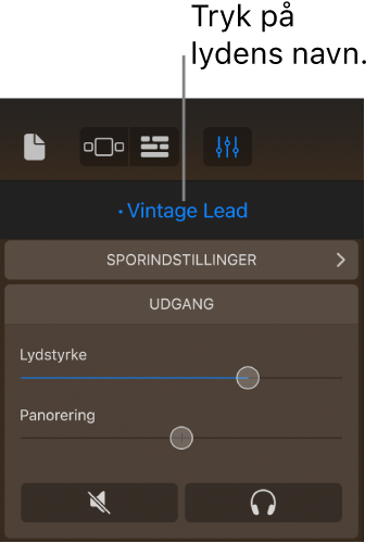 Figur. Navnet på den aktuelle lyd over betjeningspanelet til spor.