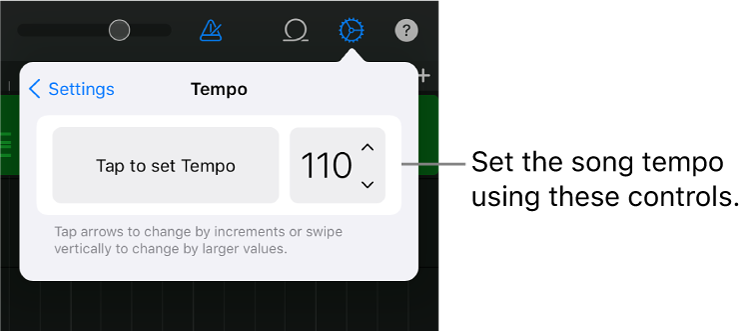 Song settings, including tempo controls