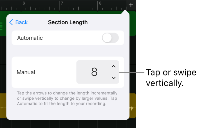 Controls for changing the length of a song section