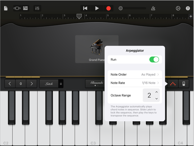 Keyboard Arpeggiator controls