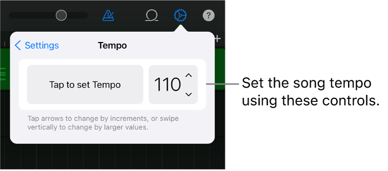 Song settings, including tempo controls