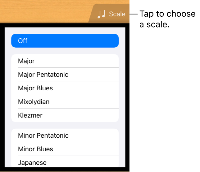 Guitar Scale button and scale list