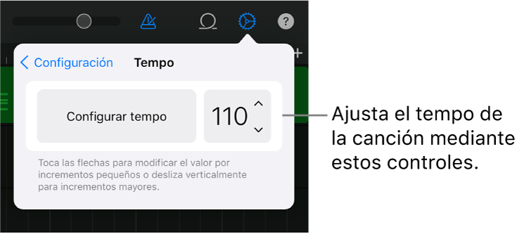 Configuración de la canción, incluidos los controles de tempo