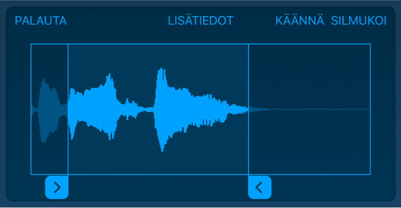 Trimmaa näytteen alkua tai loppua vetämällä sinisiä kahvoja.