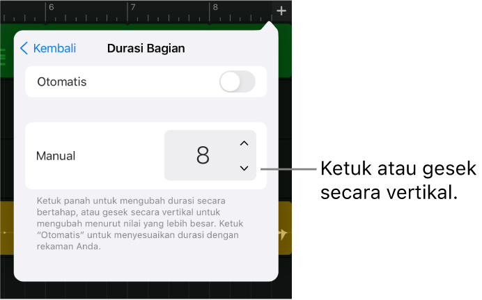 Kontrol untuk mengubah panjang bagian lagu