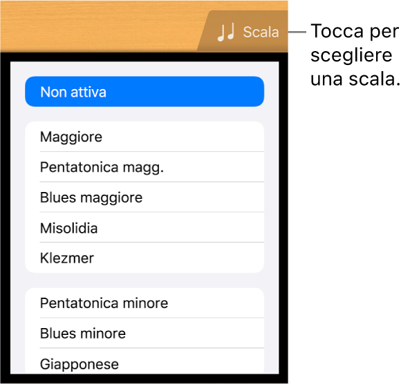 Pulsante Scala ed elenco Scala di Chitarra