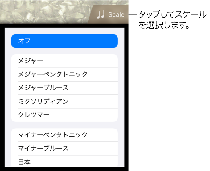 Bassの「Scale」ボタンとスケールリスト