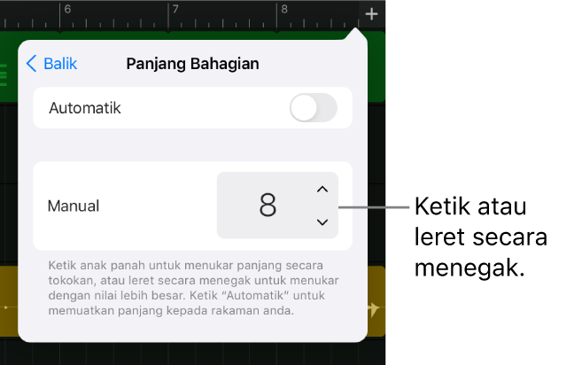 Kawalan untuk mengubah panjang bahagian lagu